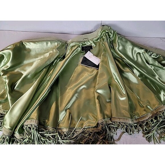 Terry Lewis Classic Luxurie Women Suede Leather Fringe Cape One Size Mint Green - Picture 13 of 14